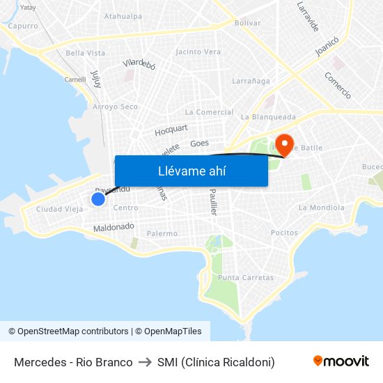 Mercedes - Rio Branco to SMI (Clínica Ricaldoni) map