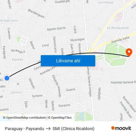 Paraguay - Paysandu to SMI (Clínica Ricaldoni) map