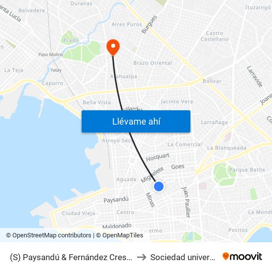 (S) Paysandú & Fernández Crespo to Sociedad universal map