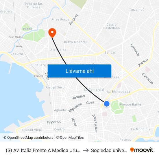 (S) Av. Italia Frente A Medica Uruguaya to Sociedad universal map