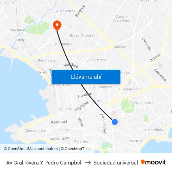 Av Gral Rivera Y Pedro Campbell to Sociedad universal map
