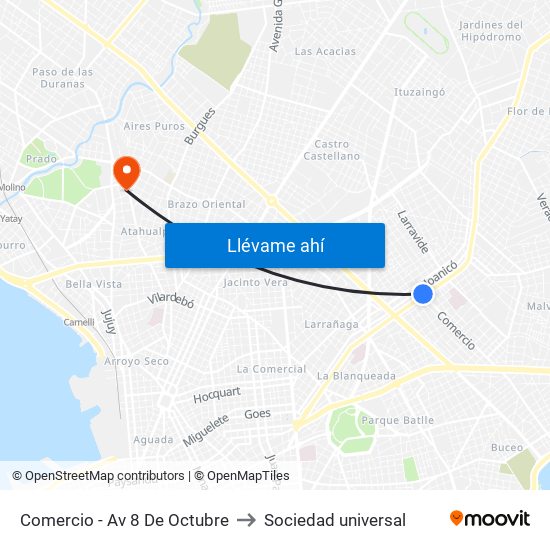 Comercio - Av 8 De Octubre to Sociedad universal map