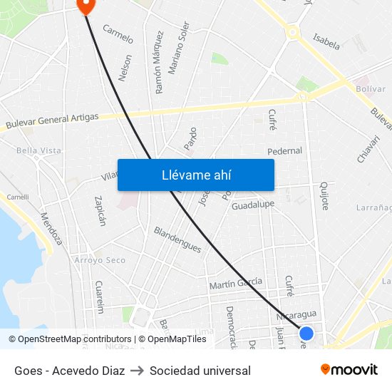 Goes - Acevedo Diaz to Sociedad universal map