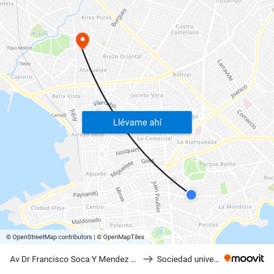 Av Dr Francisco Soca Y Mendez Nuñez to Sociedad universal map