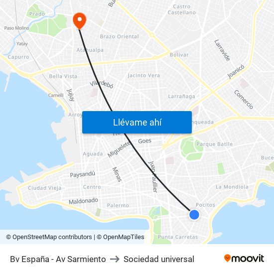 Bv España - Av Sarmiento to Sociedad universal map