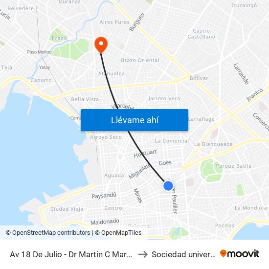 Av 18 De Julio - Dr Martin C Martinez to Sociedad universal map