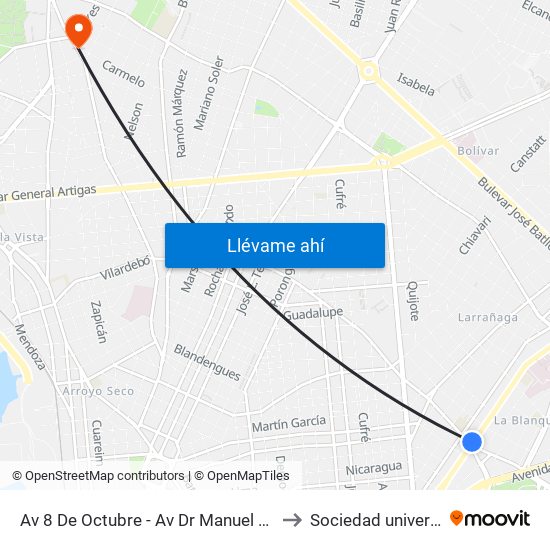 Av 8 De Octubre - Av Dr Manuel Albo to Sociedad universal map