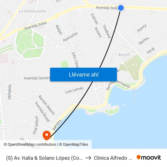 (S) Av. Italia & Solano López (Comercio) to Clinica Alfredo Rienzi map