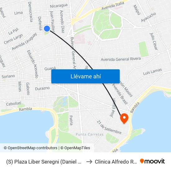 (S) Plaza Liber Seregni (Daniel Muñoz) to Clinica Alfredo Rienzi map