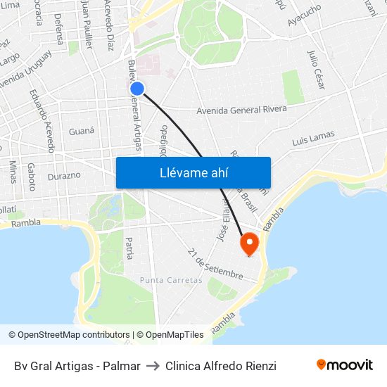 Bv Gral Artigas - Palmar to Clinica Alfredo Rienzi map