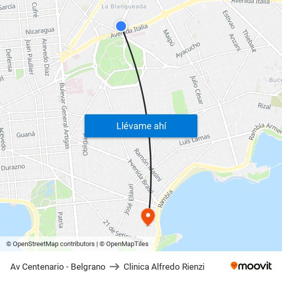 Av Centenario - Belgrano to Clinica Alfredo Rienzi map