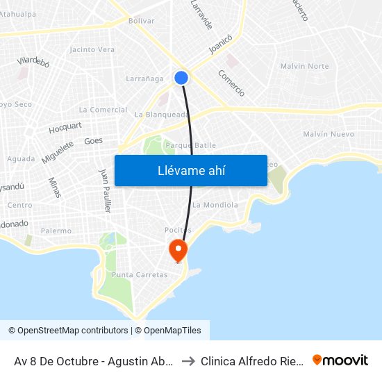 Av 8 De Octubre - Agustin Abreu to Clinica Alfredo Rienzi map