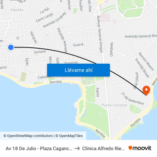 Av 18 De Julio - Plaza Cagancha to Clinica Alfredo Rienzi map
