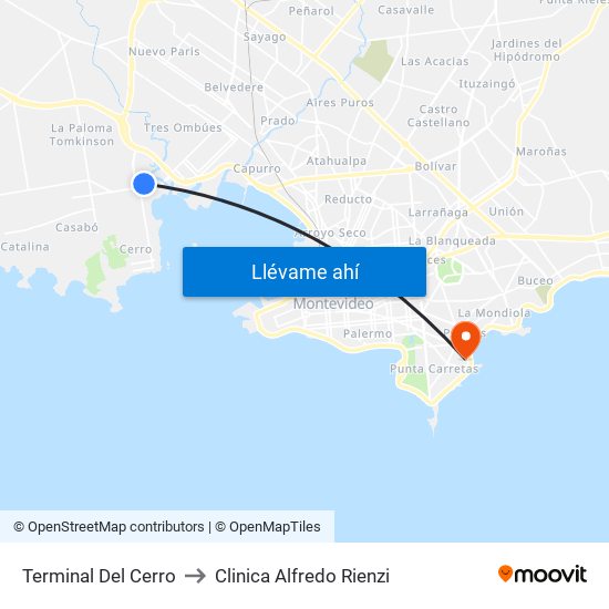 Terminal Del Cerro to Clinica Alfredo Rienzi map