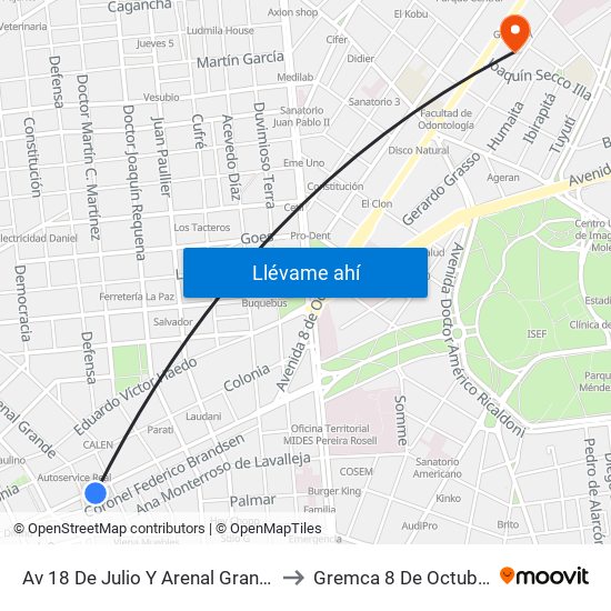 Av 18 De Julio Y Arenal Grande to Gremca 8 De Octubre map