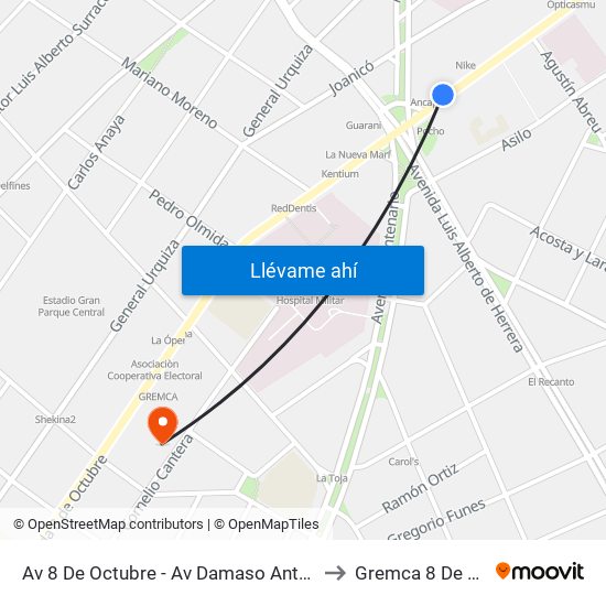 Av 8 De Octubre - Av Damaso Antonio Larrañaga to Gremca 8 De Octubre map