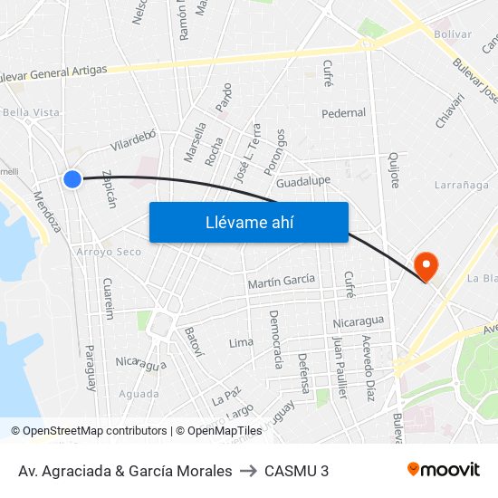 Av. Agraciada & García Morales to CASMU 3 map