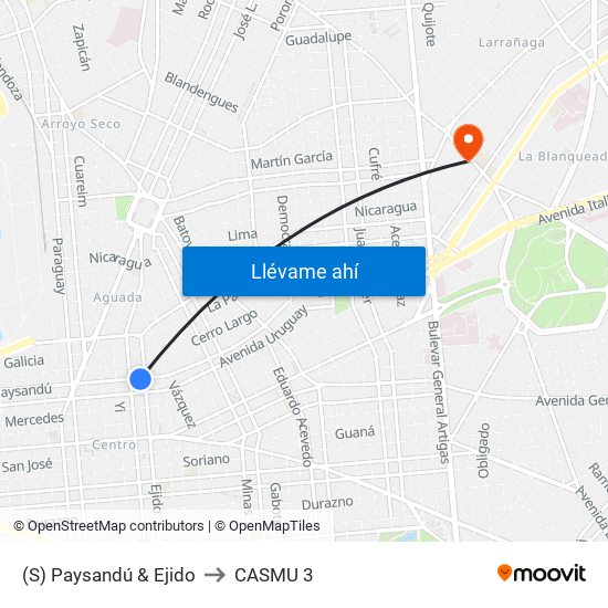 (S) Paysandú & Ejido to CASMU 3 map