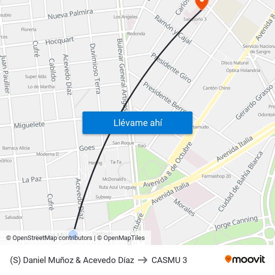 (S) Daniel Muñoz & Acevedo Díaz to CASMU 3 map