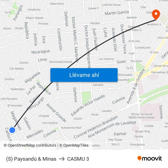 (S) Paysandú & Minas to CASMU 3 map