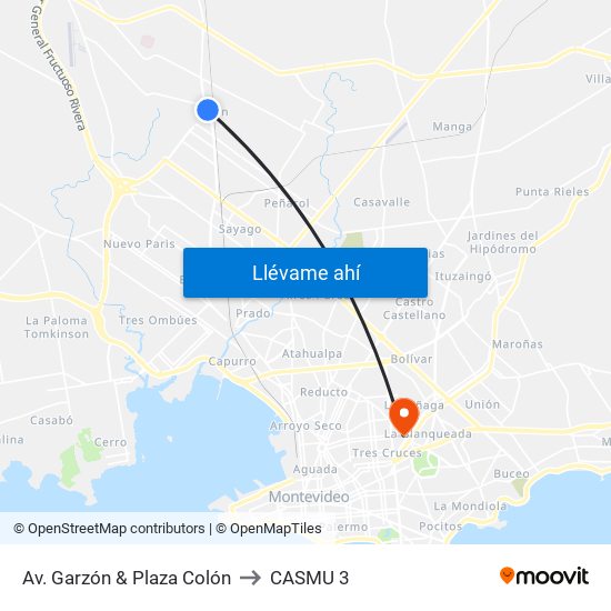 Av. Garzón & Plaza Colón to CASMU 3 map
