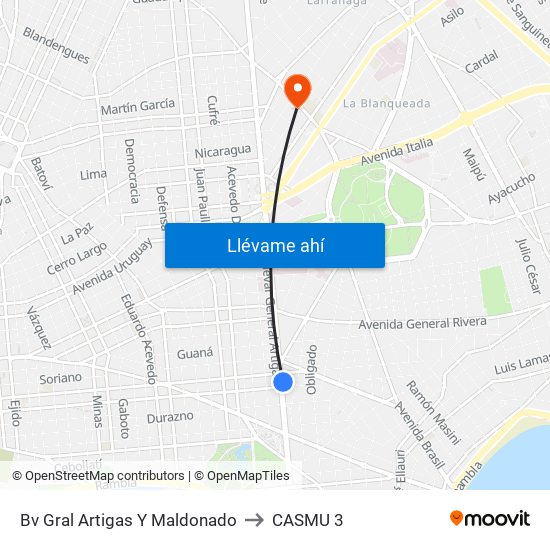Bv Gral Artigas Y Maldonado to CASMU 3 map