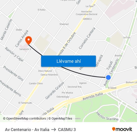Av Centenario - Av Italia to CASMU 3 map