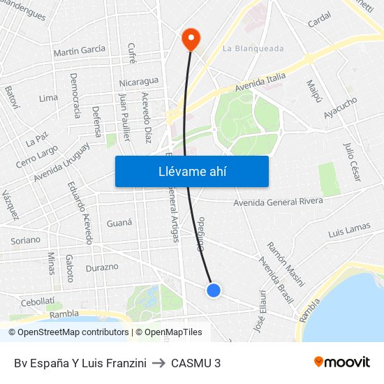 Bv España Y Luis Franzini to CASMU 3 map