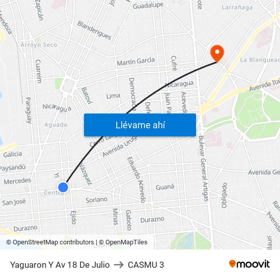 Yaguaron Y Av 18 De Julio to CASMU 3 map