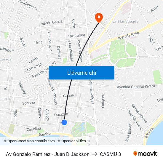 Av Gonzalo Ramirez - Juan D Jackson to CASMU 3 map