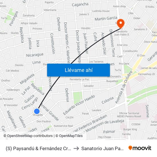 (S) Paysandú & Fernández Crespo to Sanatorio Juan Pablo II map