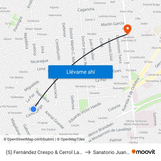 (S) Fernández Crespo & Cerrol Largo (Provisoria) to Sanatorio Juan Pablo II map