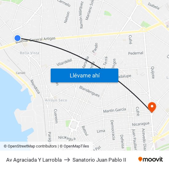Av Agraciada Y Larrobla to Sanatorio Juan Pablo II map