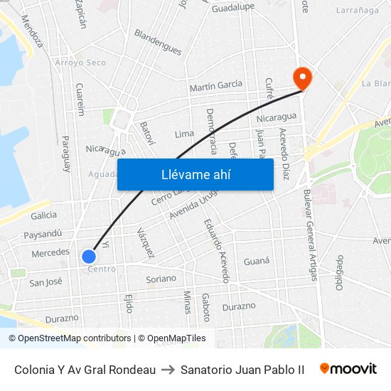 Colonia Y Av Gral Rondeau to Sanatorio Juan Pablo II map