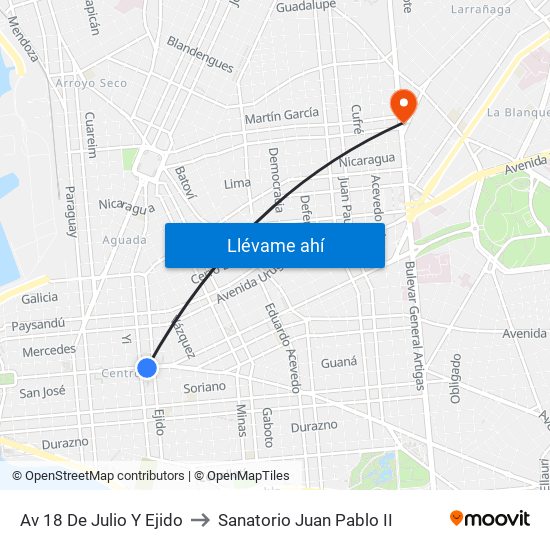 Av 18 De Julio Y Ejido to Sanatorio Juan Pablo II map