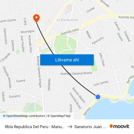 Rbla Republica Del Peru - Manuel V Pagola to Sanatorio Juan Pablo II map