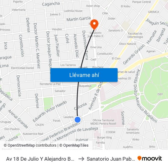 Av 18 De Julio Y Alejandro Beisso to Sanatorio Juan Pablo II map