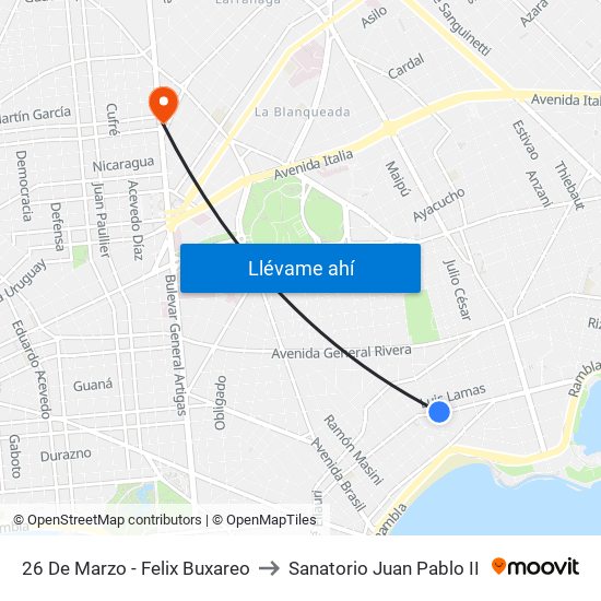 26 De Marzo - Felix Buxareo to Sanatorio Juan Pablo II map