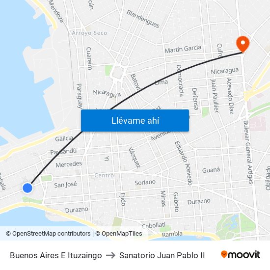 Buenos Aires E Ituzaingo to Sanatorio Juan Pablo II map