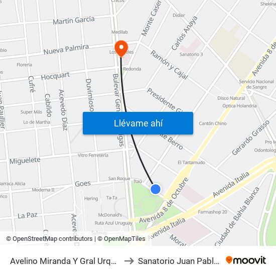 Avelino Miranda Y Gral Urquiza to Sanatorio Juan Pablo II map