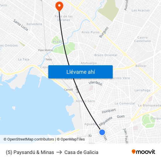 (S) Paysandú & Minas to Casa de Galicia map