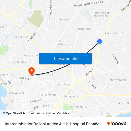 Intercambiador Belloni Andén 4 to Hospital Español map