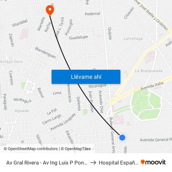 Av Gral Rivera - Av Ing Luis P Ponce to Hospital Español map