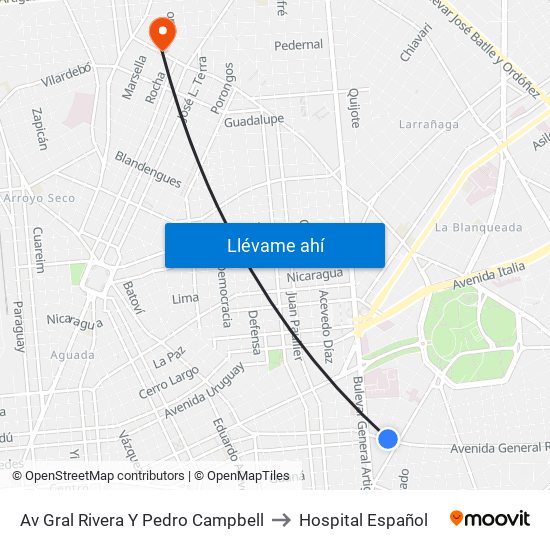 Av Gral Rivera Y Pedro Campbell to Hospital Español map