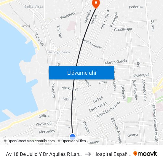 Av 18 De Julio Y Dr Aquiles R Lanza to Hospital Español map