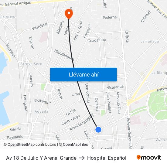 Av 18 De Julio Y Arenal Grande to Hospital Español map