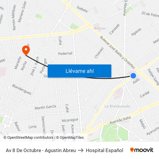 Av 8 De Octubre - Agustin Abreu to Hospital Español map