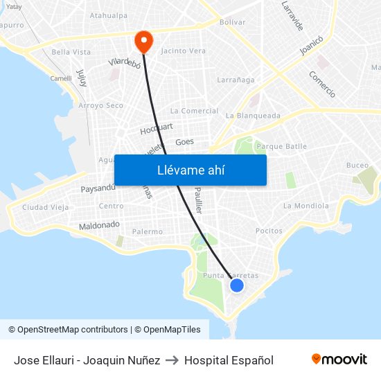 Jose Ellauri - Joaquin Nuñez to Hospital Español map