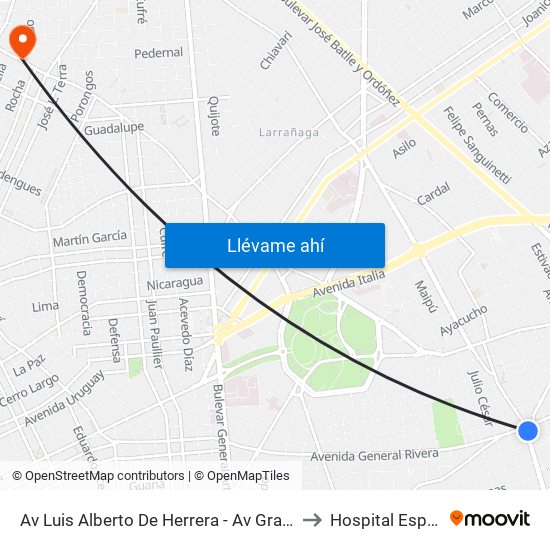 Av Luis Alberto De Herrera - Av Gral Rivera to Hospital Español map