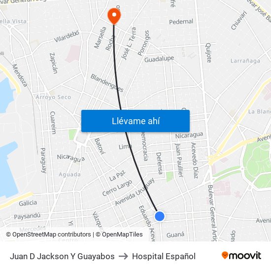 Juan D Jackson Y Guayabos to Hospital Español map